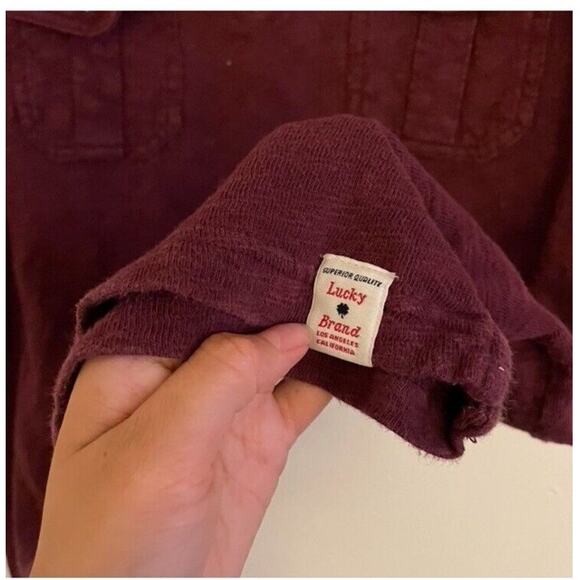 Lucky Brand Men’s Polos Large Set Of 2 Short Sleeve Shirts Gray Burgundy Pockets - Picture 5 of 10
